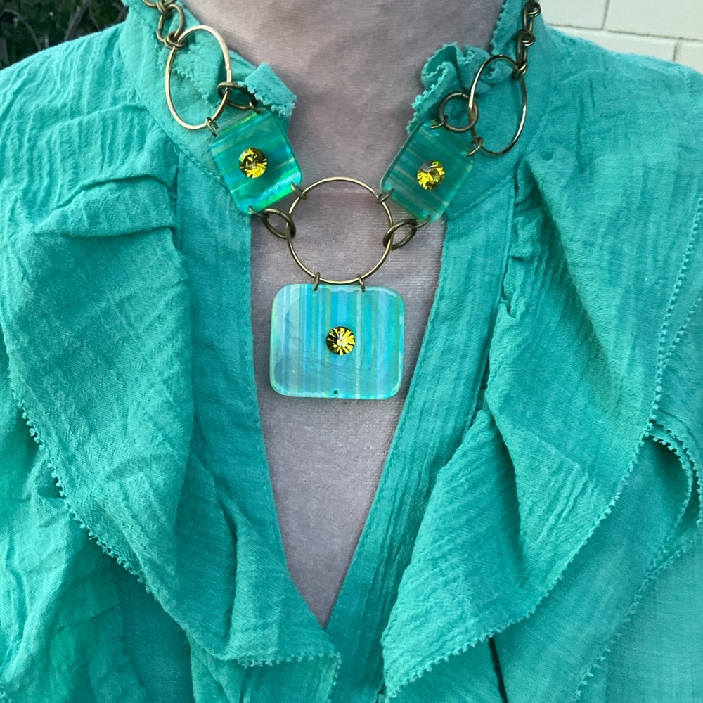 Vtg 60’s Necklace With Rectangular Flat Beads Cha… - image 2